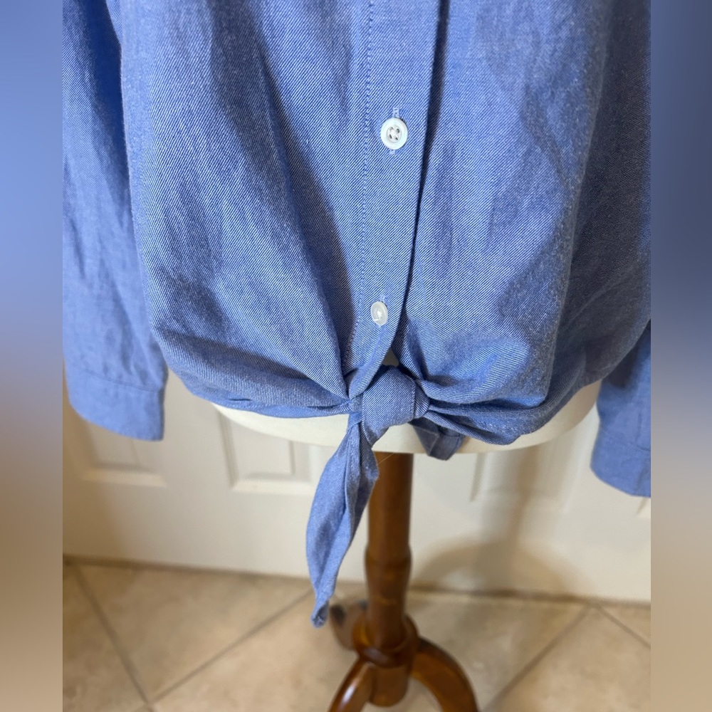 Blue Collared Button Down, Tie Front Top - image 8